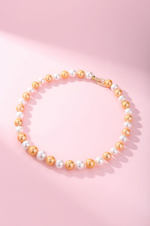 10-11mm Dyed Golden and White Freshwater Pearl Necklace - House Of Pearls